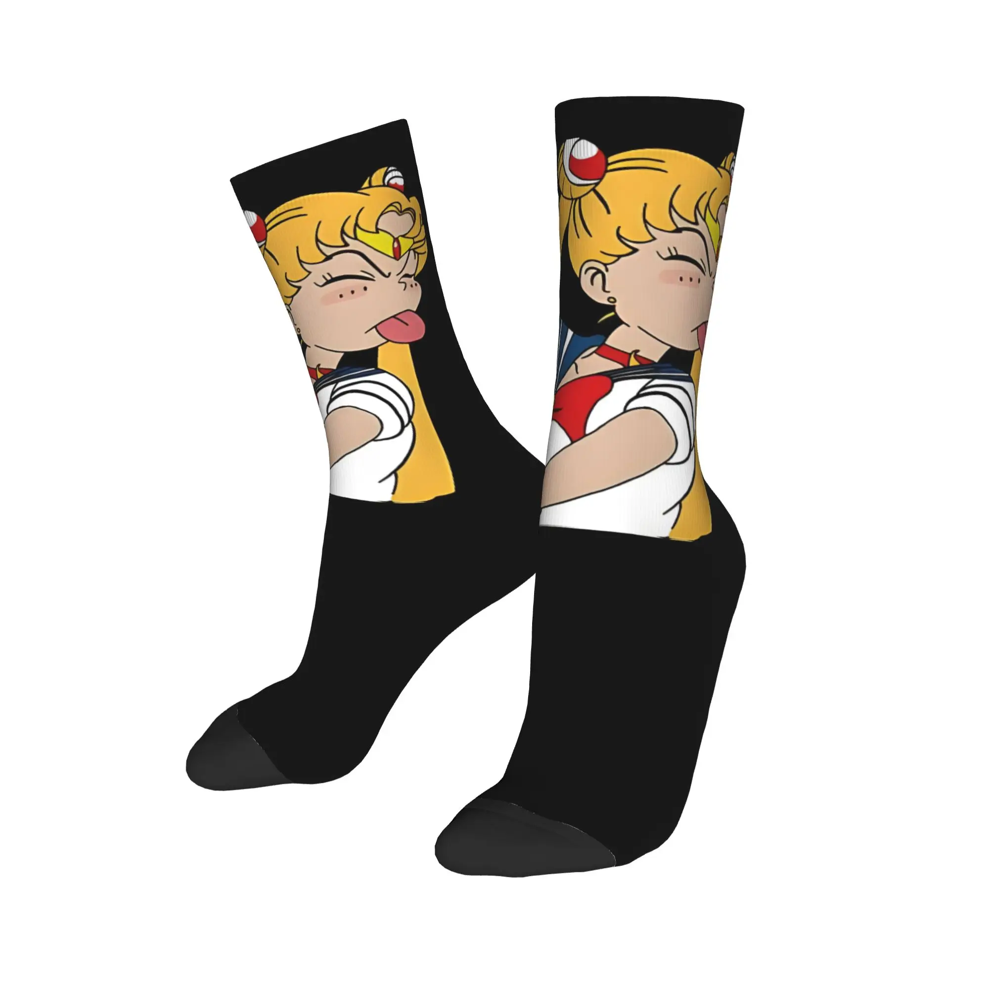 Funny Sock Bandai Sailor Moon Face Vintage Quality Pattern Printed Men Crew Socks Casual Men's Socks