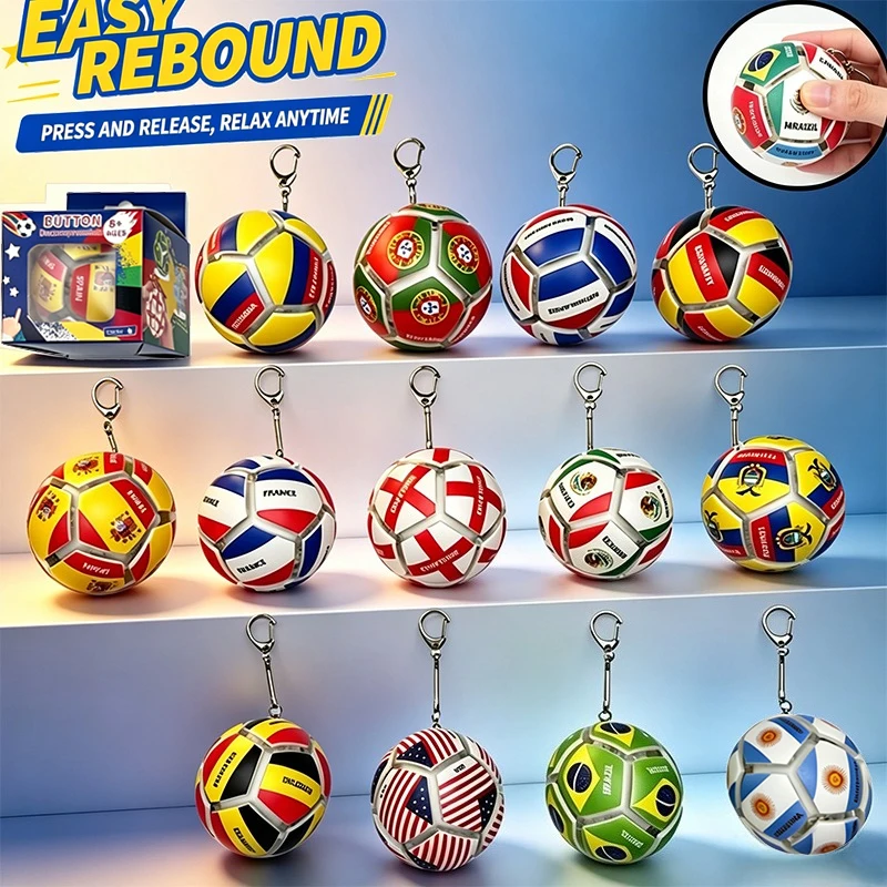 

Mini Circular Flag Football Keychain Button Press Easy Rebound Pop Button Mechanism Relieve Tension Soothe Mood for Adults Gift