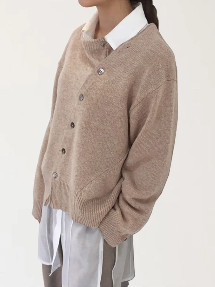 

Осень-зима нерегулярный косой кардиган на пуговицах свитер женский повседневный ленивый стиль однотонный вязаный свитер с круглым вырезом и длинными рукавами