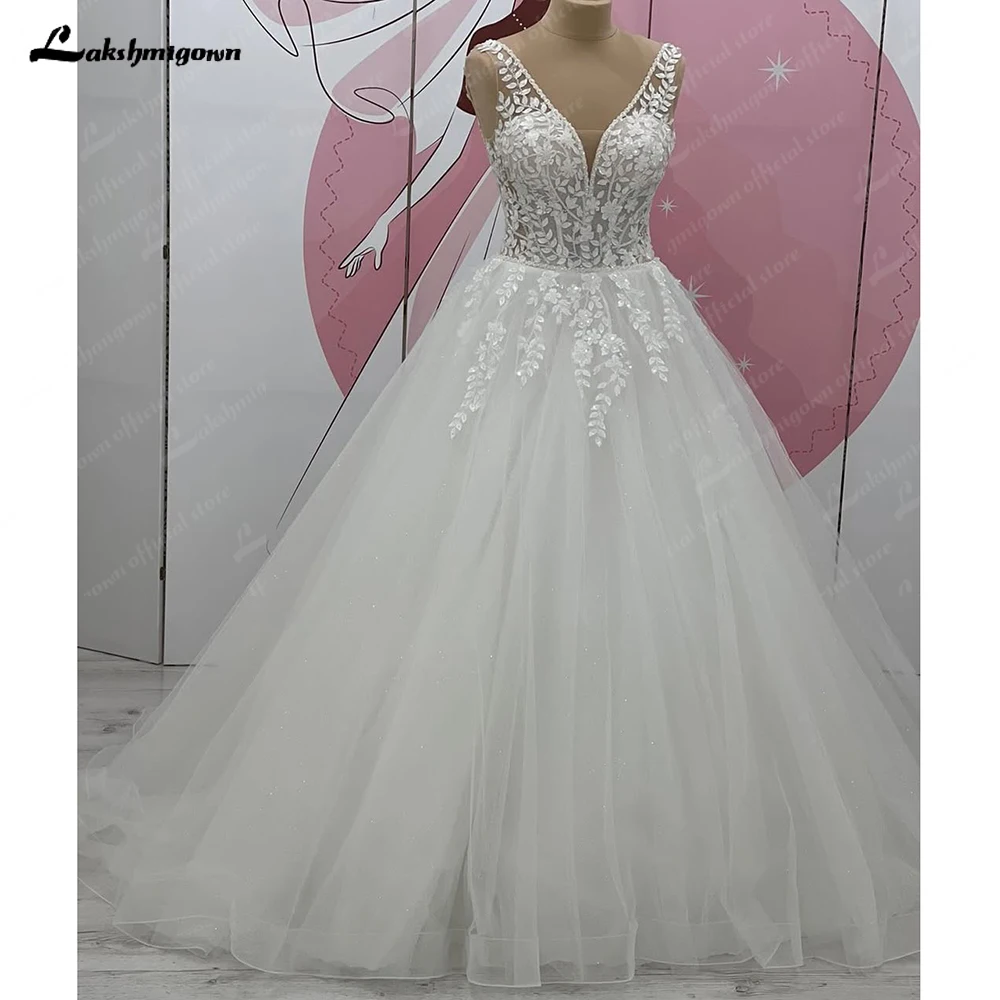 Lakshmigown Classic Off White Glitter Tulle Wedding Gowns Beading Lace Beach Bridal Dresses 2025 Ball Gown Customized