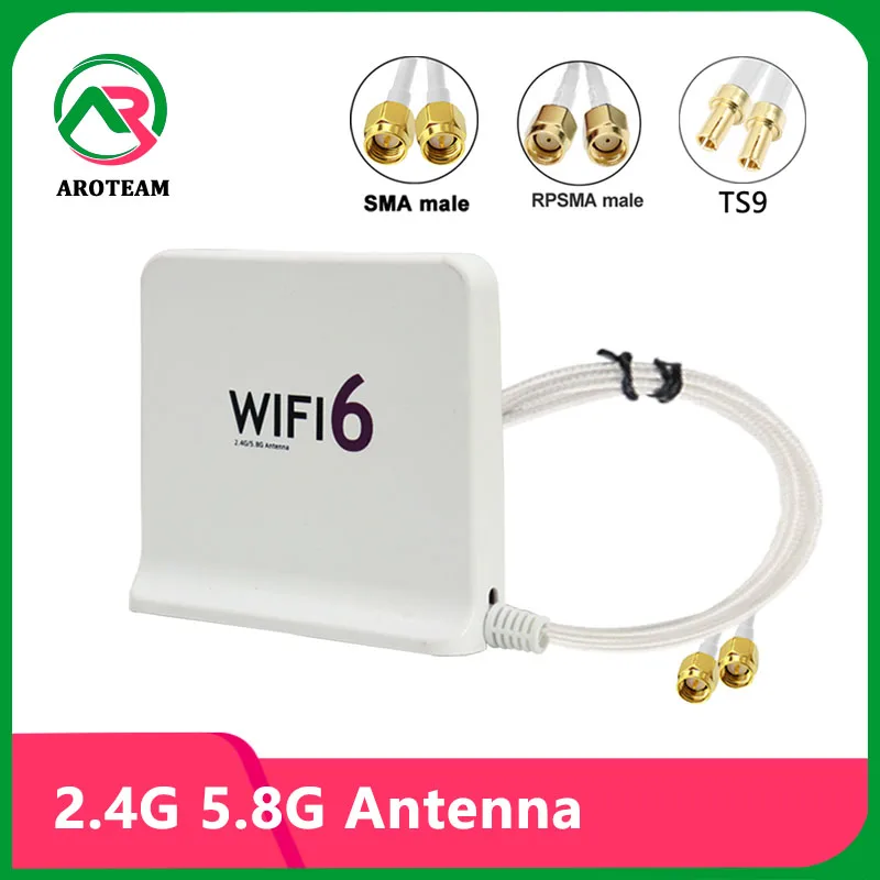 2*2 PCS SMA TS9 2.4G/5.8G Dual Band Mimo WiFi6 Omni Antenna External Aerial Amplifier for PC Wireless Network Card WIFI Router