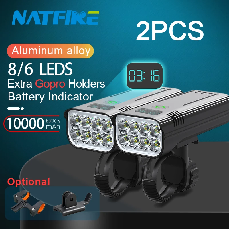 Uaktualnij lampkę rowerową LED 8-6 Potężny reflektor rowerowy 10000 mAh z możliwością ładowania przez USB jako zestaw przednich i tylnych świateł Power Bank Opcjonalnie