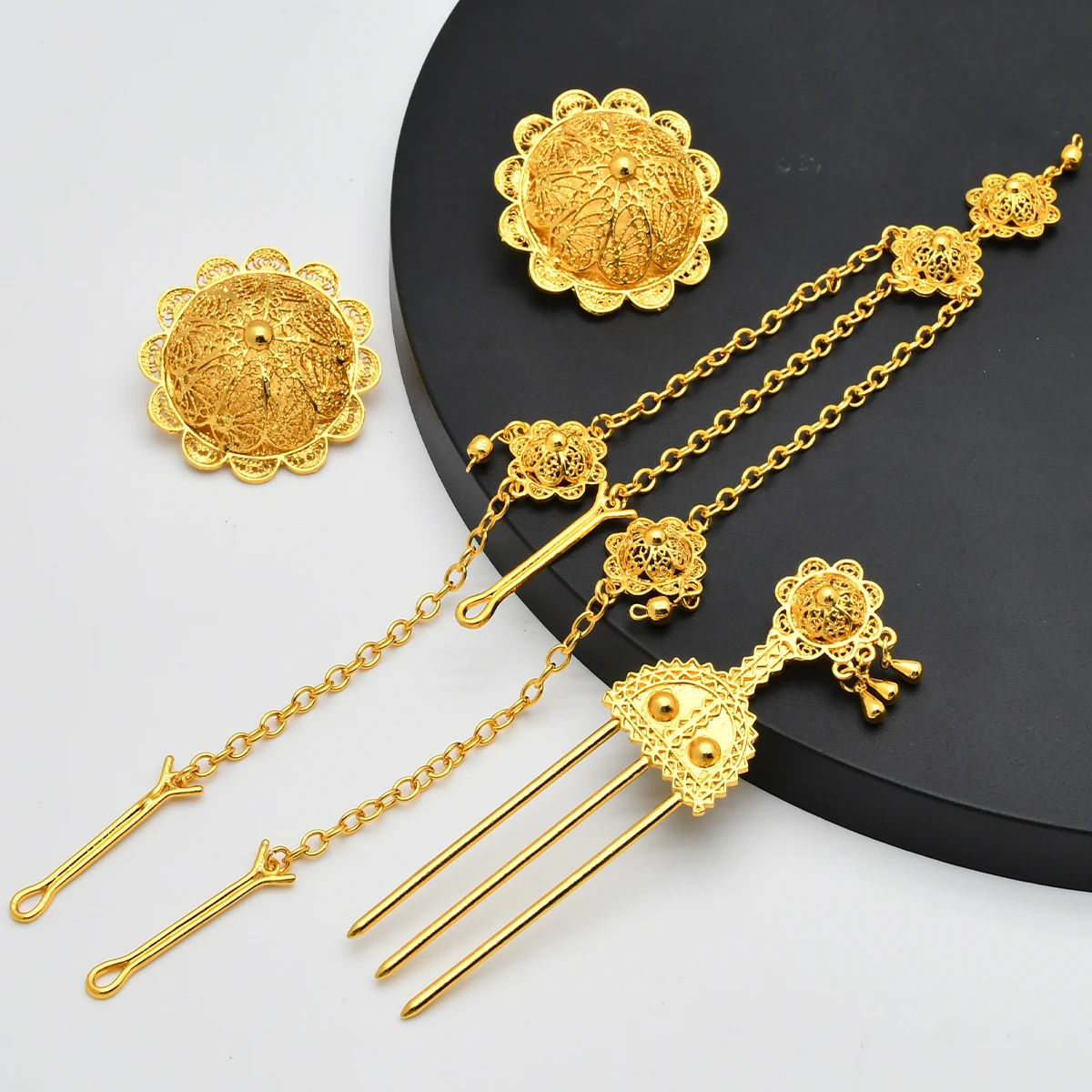 ANIID Ethiopian Flower Designer 6pcs Necklace Jewellery Set For Lady Wedding Nigerian Luxury Golden Jewelry Sets Banquet Gifts