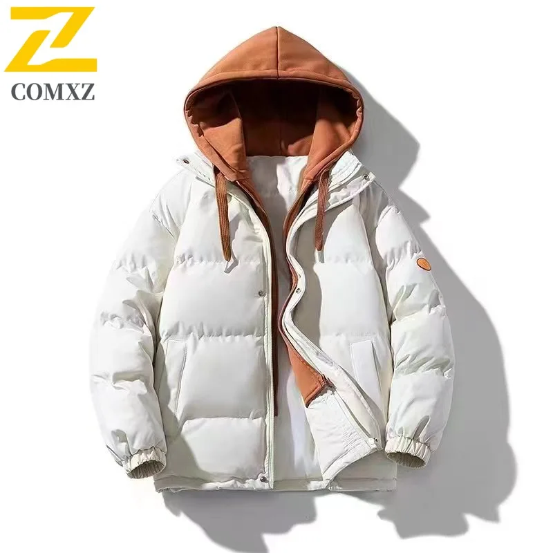

COMXZ Mens Padded Jacket 2025 New Hooded Mountaineering Windproof Warm Parka Daily Style Cold Resistant Winter Padding Coat
