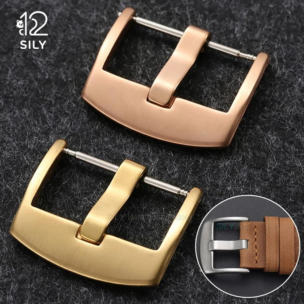 18mm 20mm 22mm Silver Gold Black Leather Watch Band Clasp Brushed Stainless Steel Watch Strap Pin Buckle Replacement Accessories