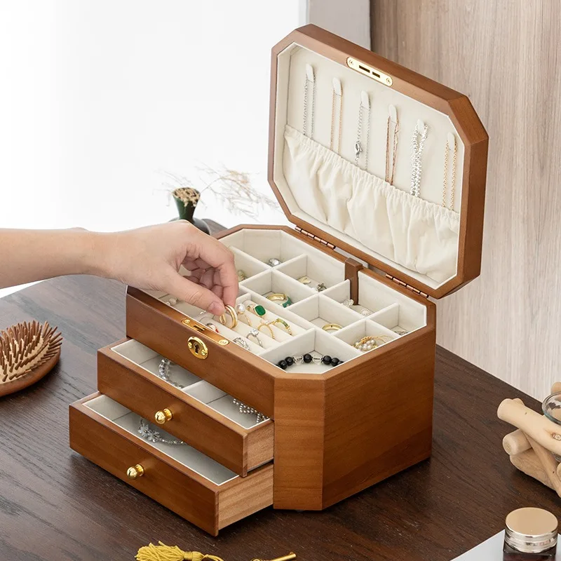 High-end	Jewelry Display Box Multilayer Necklace Showcase Case Earrings Rings Storage Boxes Jewellery Drawer Organizer Tray