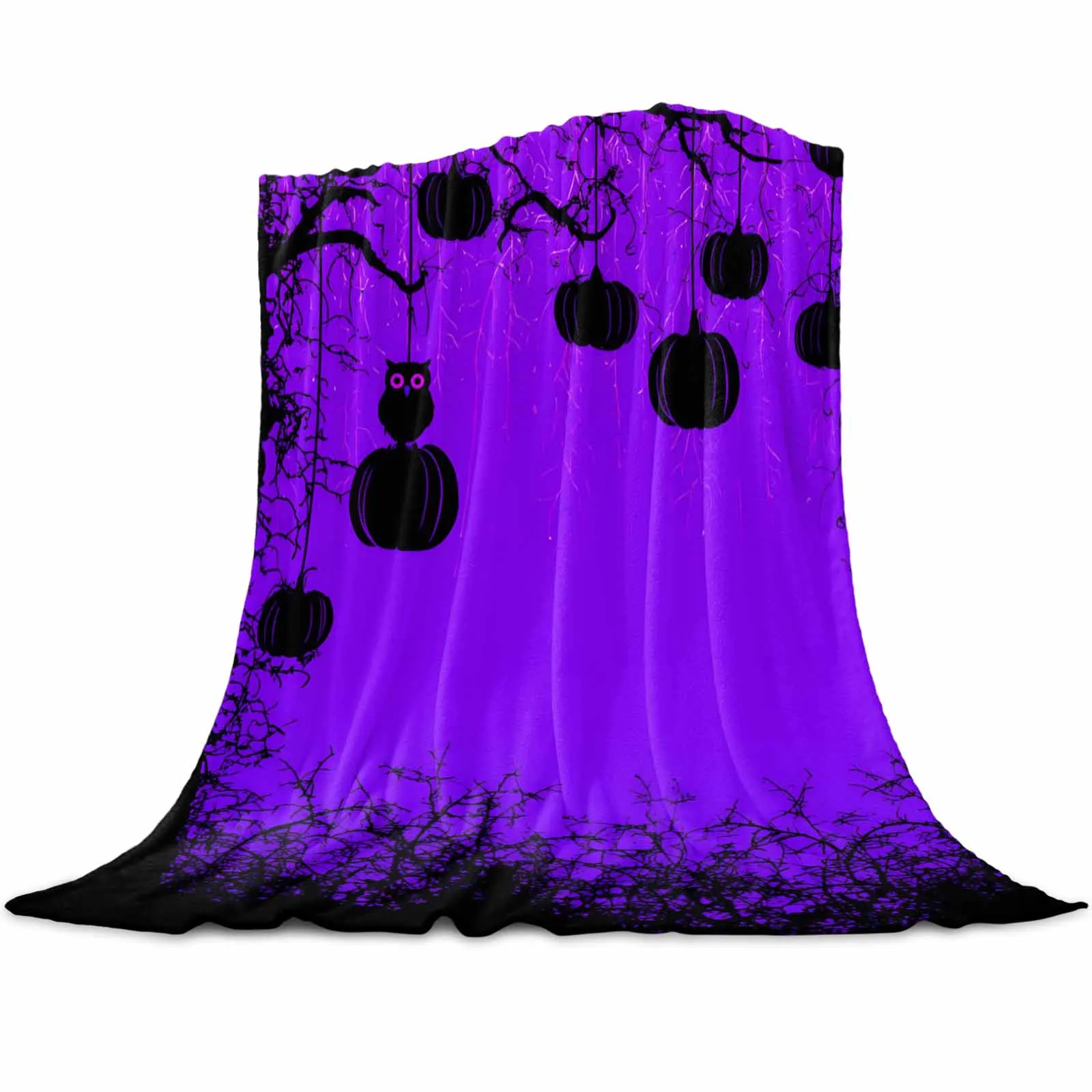 

Purple Theme Owl Pumpkin Tree Throws Blankets for Sofa Bed Winter Soft Plush Warm Sofa Throw Blanket Holiday Gifts