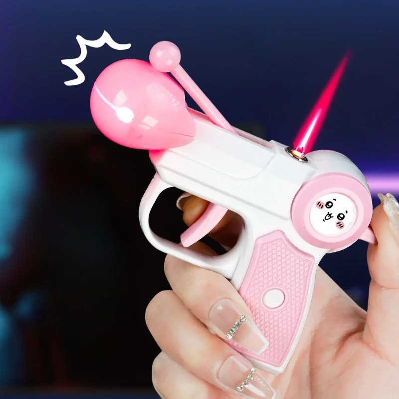 Funny Gun Shape Gas Lighter & Wooden Fish Design Cute Inflatable Pink Flame Windproof Troch Lighter Smoking Accessories Gifts