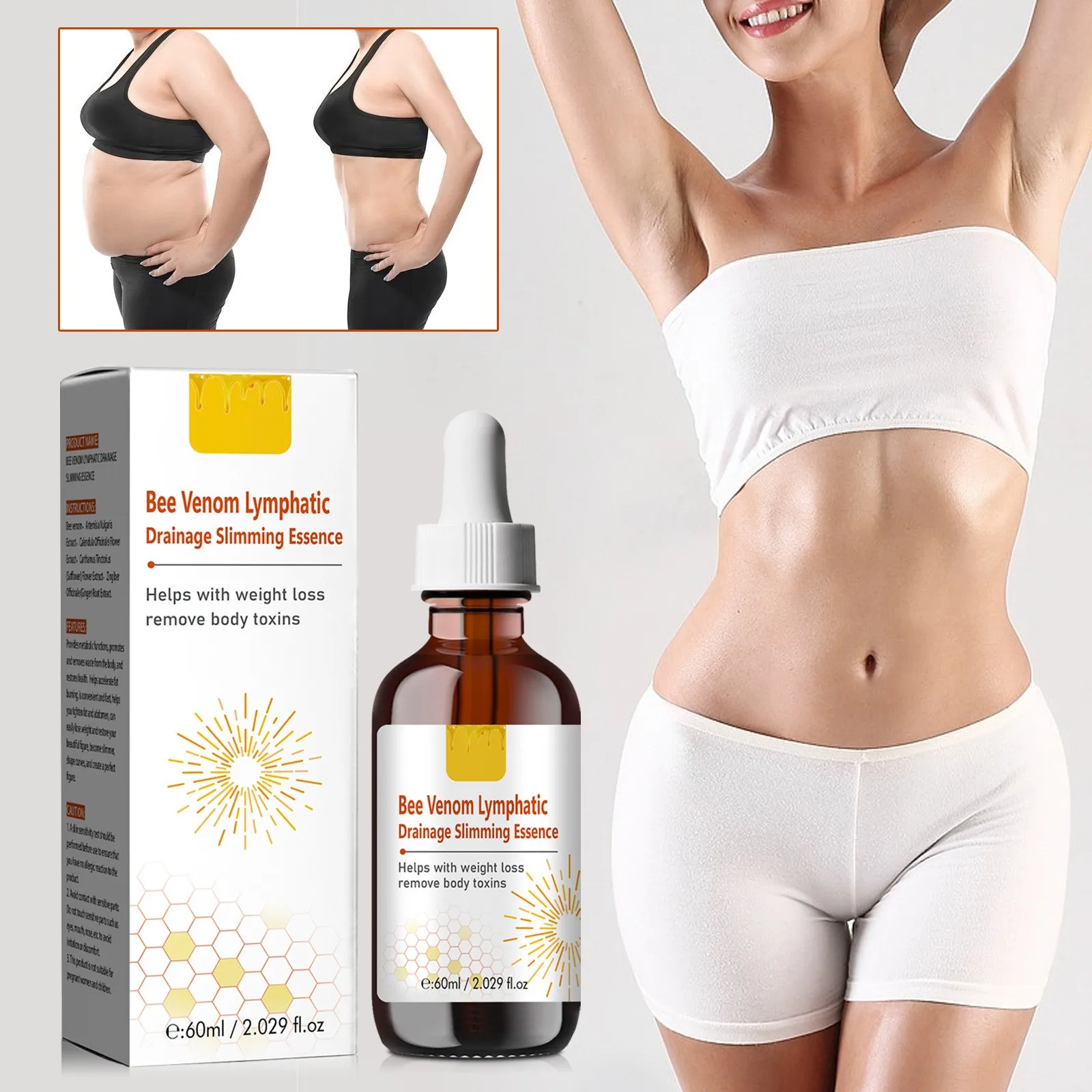 New Bee Drops 2024 Lymphatic Drainage Liquid Body Slimming Drops Weight LOSS Supplements For Men Women Body Shaping 60ml