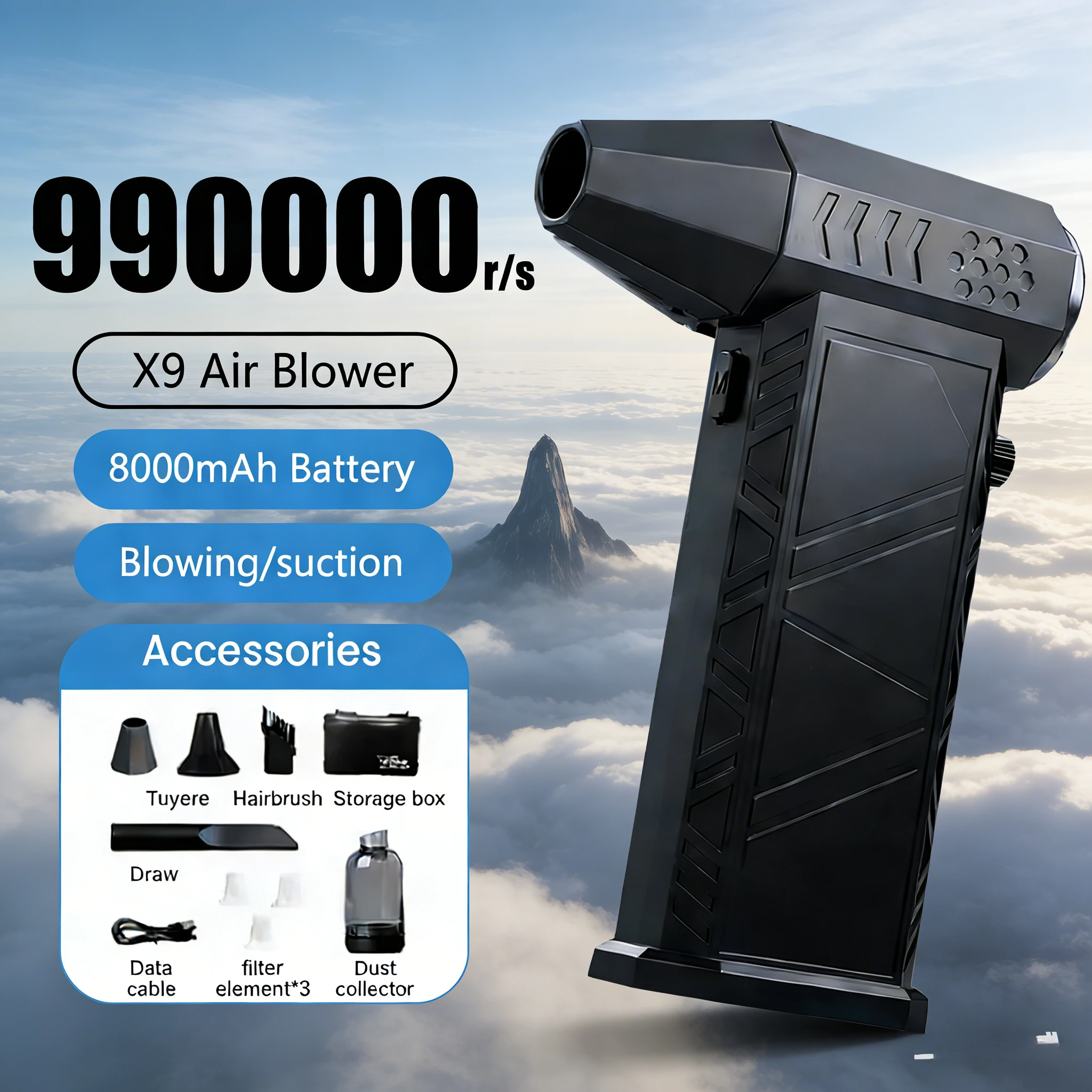 

X9Pro+ Violent Turbo Jet Blower 990000RPM Brushless Motor 58m/s Wind Type-C Compact Vacuum Cleaner