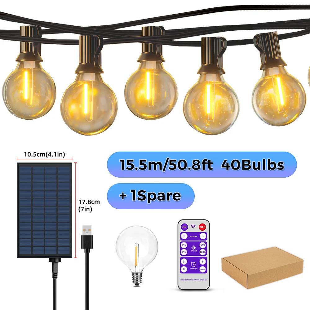 Mexllex G40 LED Solar String Light 17.25m 8