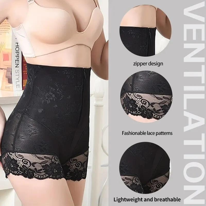 New Women\'s Lace and Lace Decoration High Waist Abdominal and Hip Lifting Front Button Zipper Women\'s High Waist Shaped Shorts