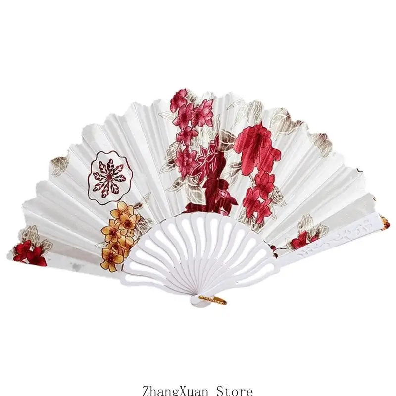 Klappbarer Handfächer aus Kunststoff zur Raumpräsentation mit Blumenmuster 3XUF – Detail 9