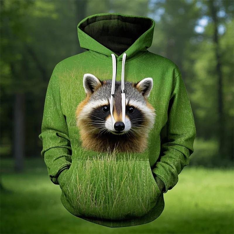 

Мужские толстовки с 3D принтом милых животных и енота, новинка, модный пуловер с изображением енота, топы, повседневные толстовки, Harajuku Y2k, детская одежда