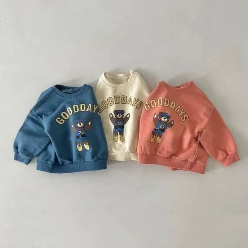 Autumn Baby Cartoon Bear T-shirt Newborn Boy Girl Letter Print Casual Tops Infant Fashion Long Sleeve Tees Toddler Cotton Tshirt