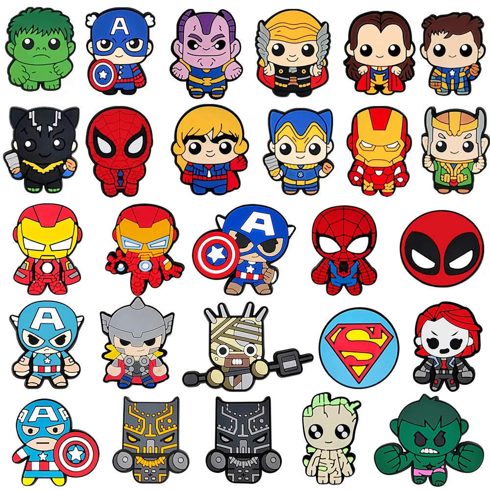 

12-30 шт., подвески для обуви с героями мультфильмов, милая серия супергероев Marvel, аксессуары для обуви, декоративная пряжка для сабо, сандалии, подарки для детей