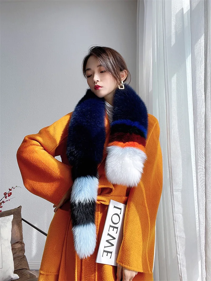 2022 New Luxury Genuinr Fox Fur Scarf Real Fox Skin Scarf Big Size Natural Fox Fur Shawl Winter Women Stole Free Shipping