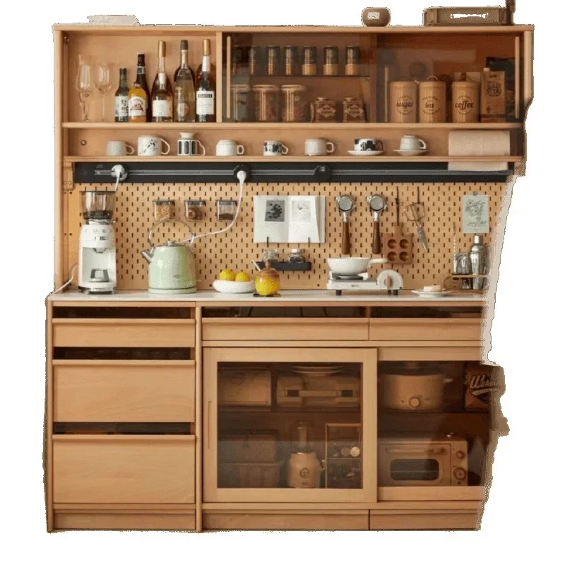 

dining side retro simple storage solid wood, cherry wood rock slab Japanese tea dining table integrated