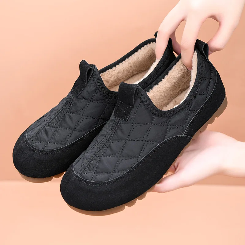 Women Simple Lightweight Comfortable Women Shoes Warm Plush Casual Shoes Fashion Winter Soft Sole Cotton Shoes Solid Color
