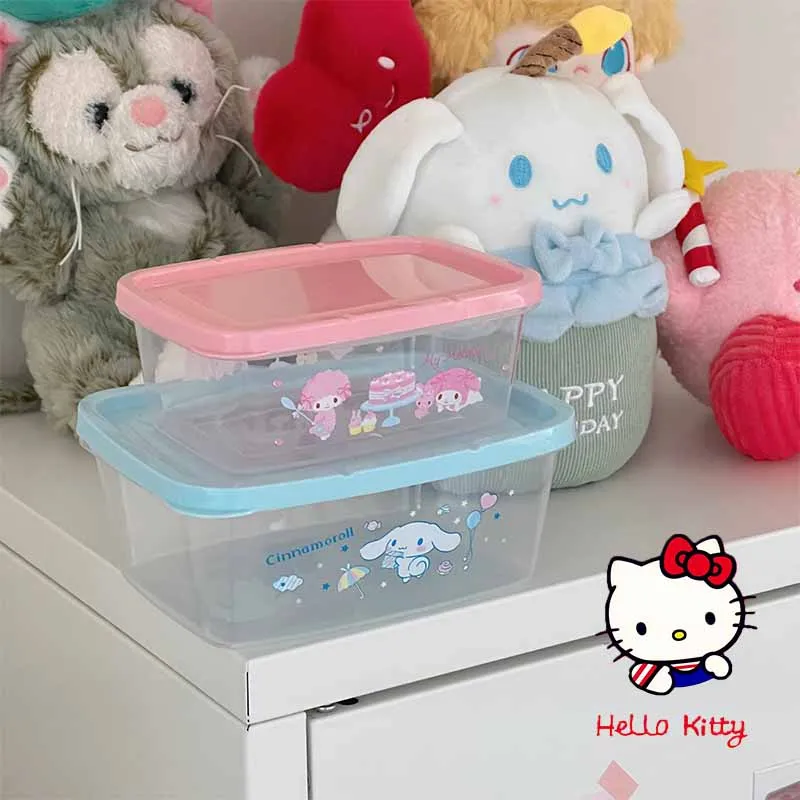 2Pcs/Set New Sanrio Fresh-Keeping Box Melody Hello Kitty Sealed Quadrilateral Portable Lunch Box Food Classification Storage Box