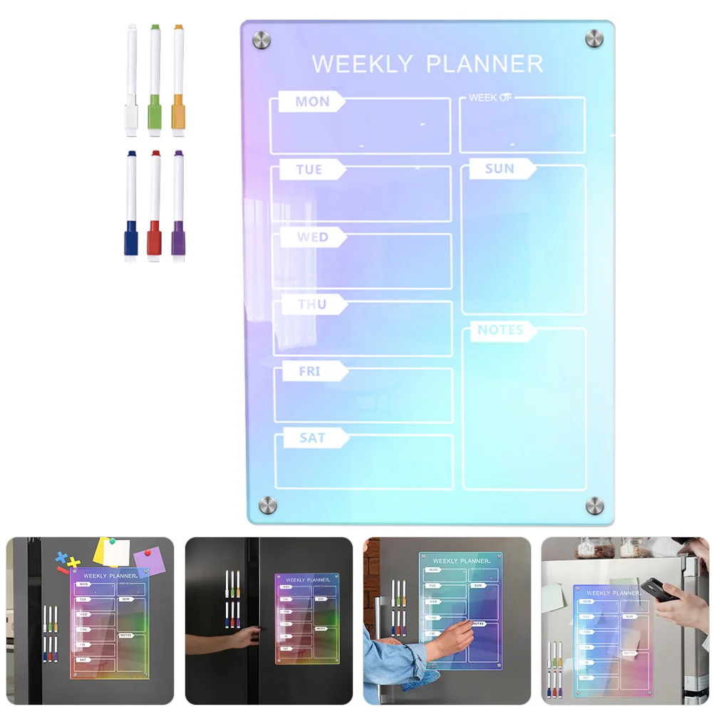 

Акриловый еженедельник для холодильника, красочная доска для сообщений воскресных заметок, стираемый магнитный календарь на холодильник, маленькая прозрачная заметка