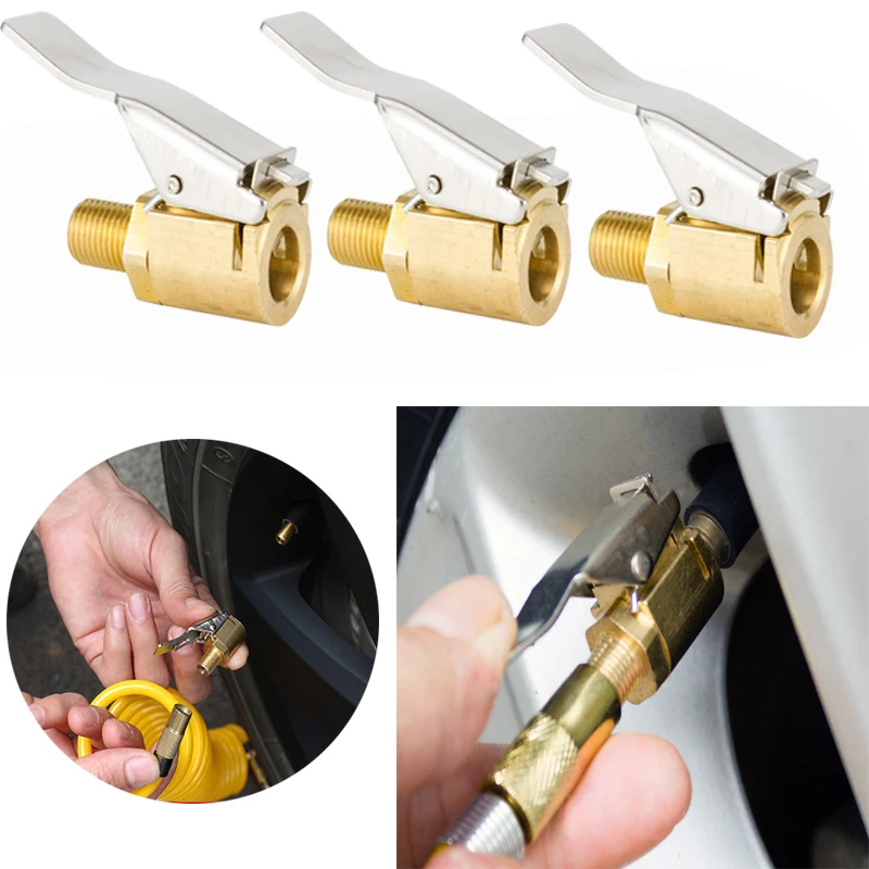 Inflatable Pump for Car Tire Air Chuck Inflator Pump Valve Connector Clip-on Adapter Brass Auto Tyre Wheel Valve Inflatable Pump