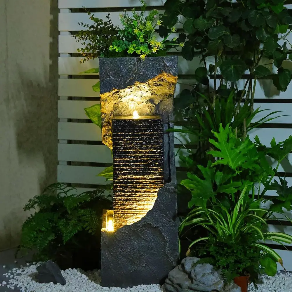 35.4 نافورة مياه خارجية حديثة مع أضواء للفناء والحديقة وديكور المنزل #5