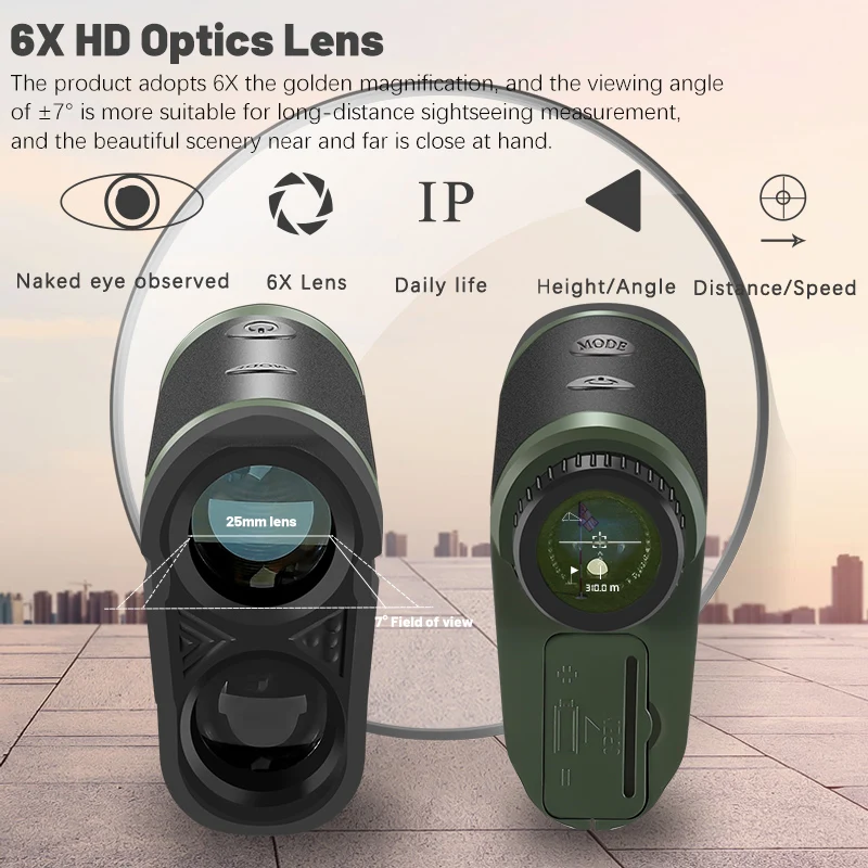 Imagem -02 - Outdoor Golf Rangefinder com Inclinação Compensar 6x Laser Ranging Monocular Distância Ângulo de Velocidade Medição Geral Esportes 1200m