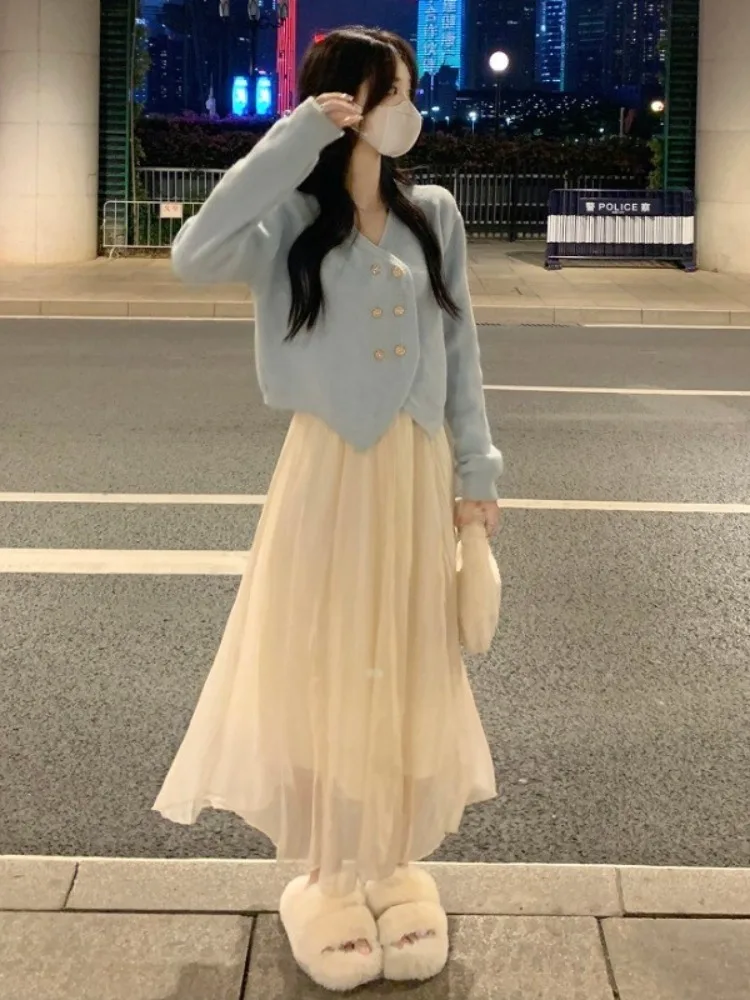 ort محبوك سترة المرأة f تنورة مطابقة تصميم ناعم غير متناظرة سترة مفتوحة الخريف الشتاء Thiened طويلة Sve... #4