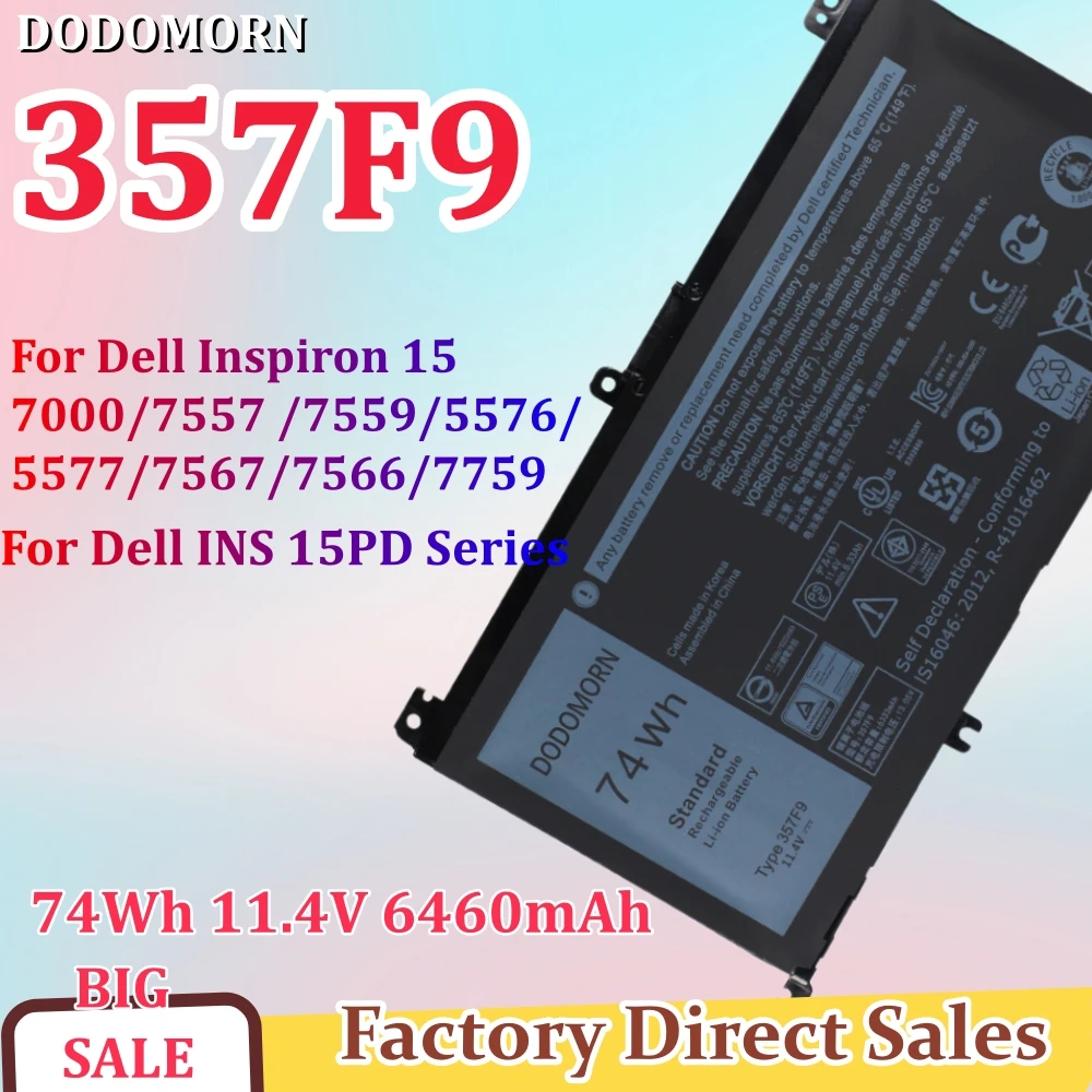 High Quality 357F9 Battery For DELL Inspiron 15 Gaming 5576 5577 7566 7567 7000 7557 7559 P65F P57F P65F001 P57F001
