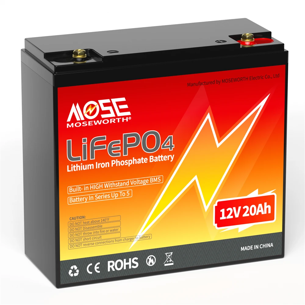 MOSEWORTH 12V 20Ah Lithium LiFePO4 Tiefzyklusbatterie mit BMS Lithium-Eisenphosphat Wiederaufladbare Batterie für Solarleuchten und Camping – Detail 10