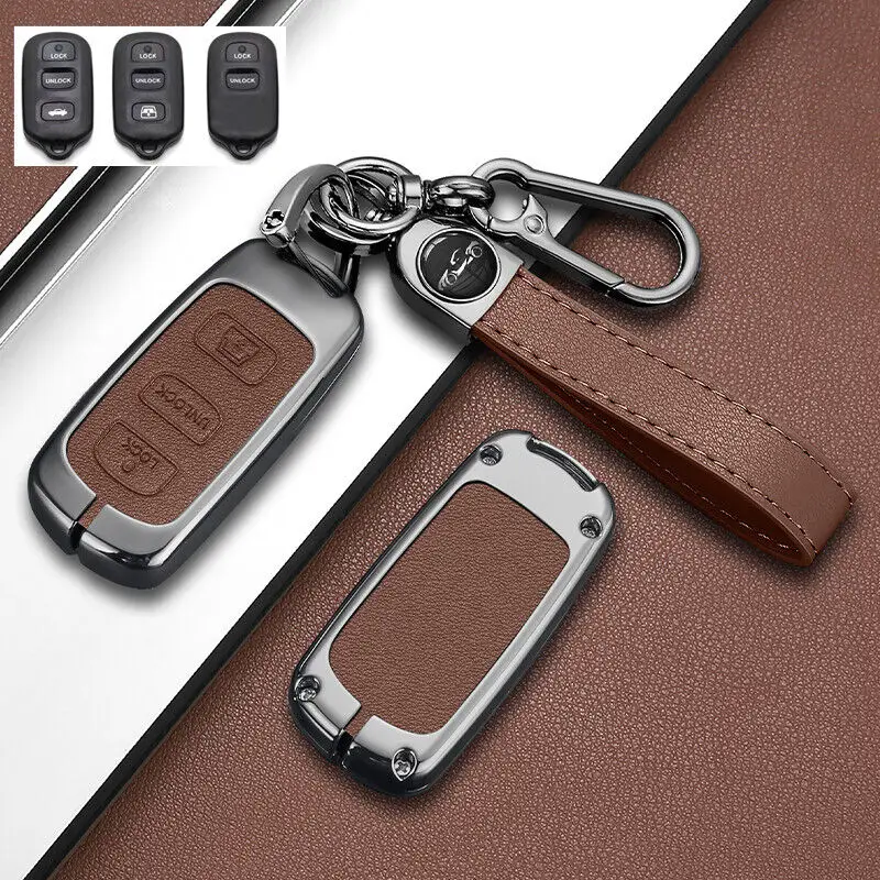 

Zinc Alloy Leather Car Remote Key Case Cover For Toyota Tundra Rav4 4runner Sequoia Avalon Echo Key Shell Keychain