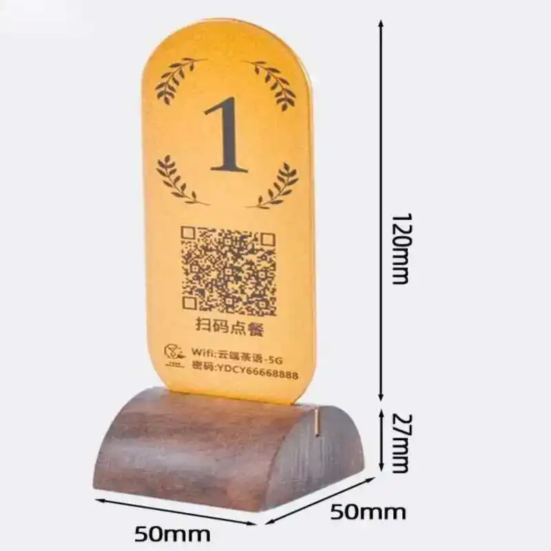 

10pcs Solid wood base, golden reserved seat plate, table number plate, logo， QR code number can be customized