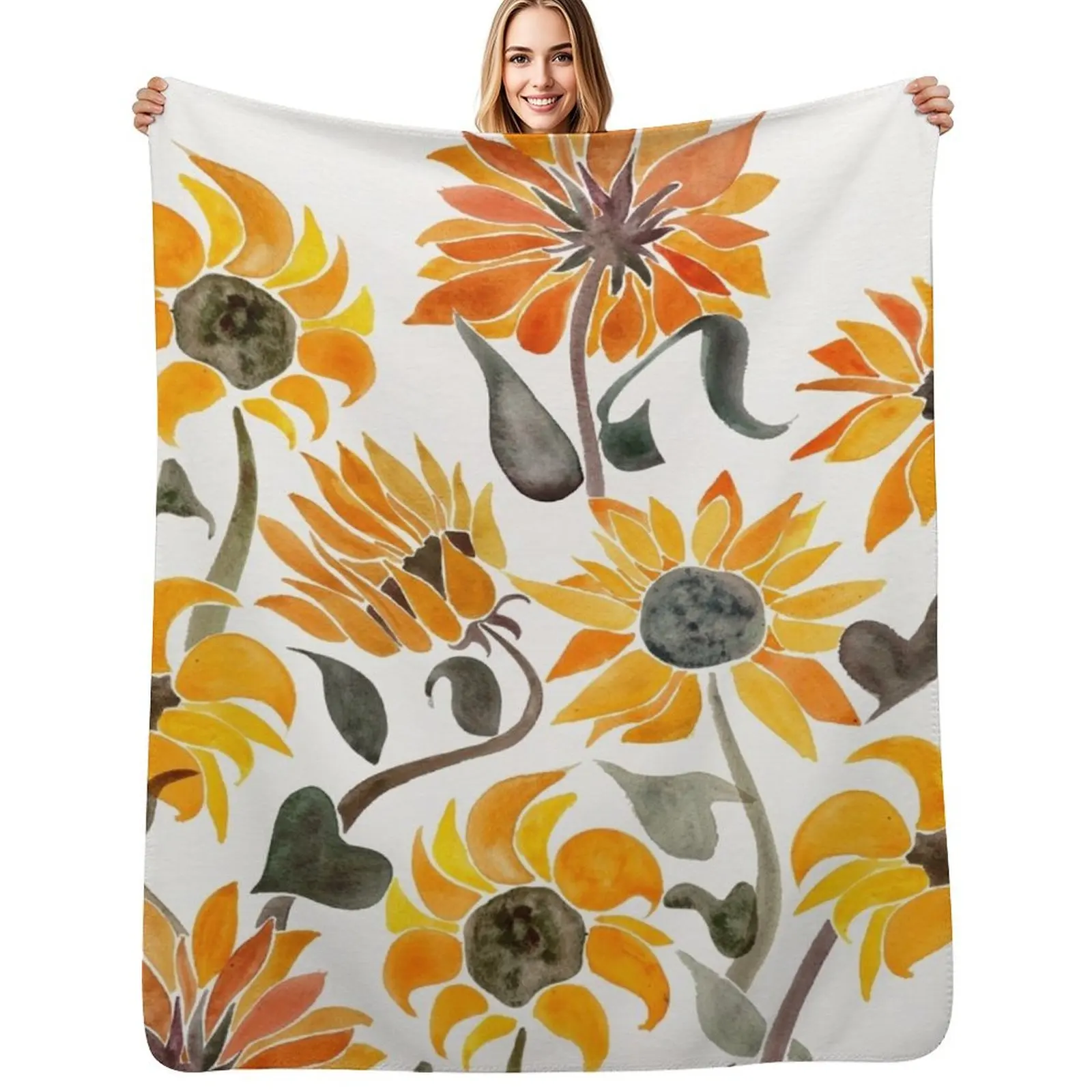

Sunflower Watercolor a Yellow & Black Palette Throw Blanket Warm Luxury Furry Cute Plaid Blankets