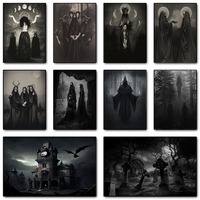 Dark Academia Art Black Death Poster Prints For Living Room Home Decor Nordic Gothic Horror Witch Canvas Painting Wall Art