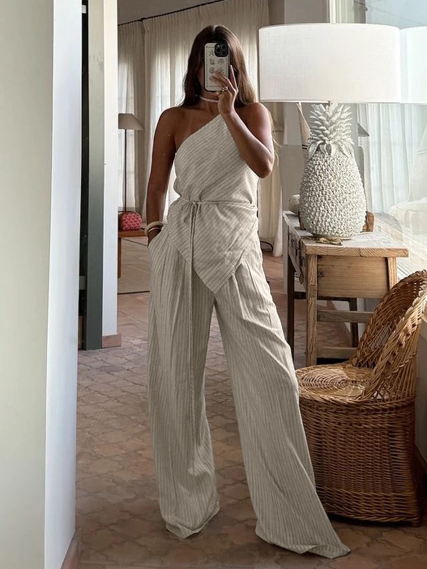 

Marthaqiqi полосатый женский комплект одежды для сна, сексуальные топы на бретелях, пижамы с лямкой на шее, ночная рубашка с открытой спиной, брюки, модные женские ночные рубашки