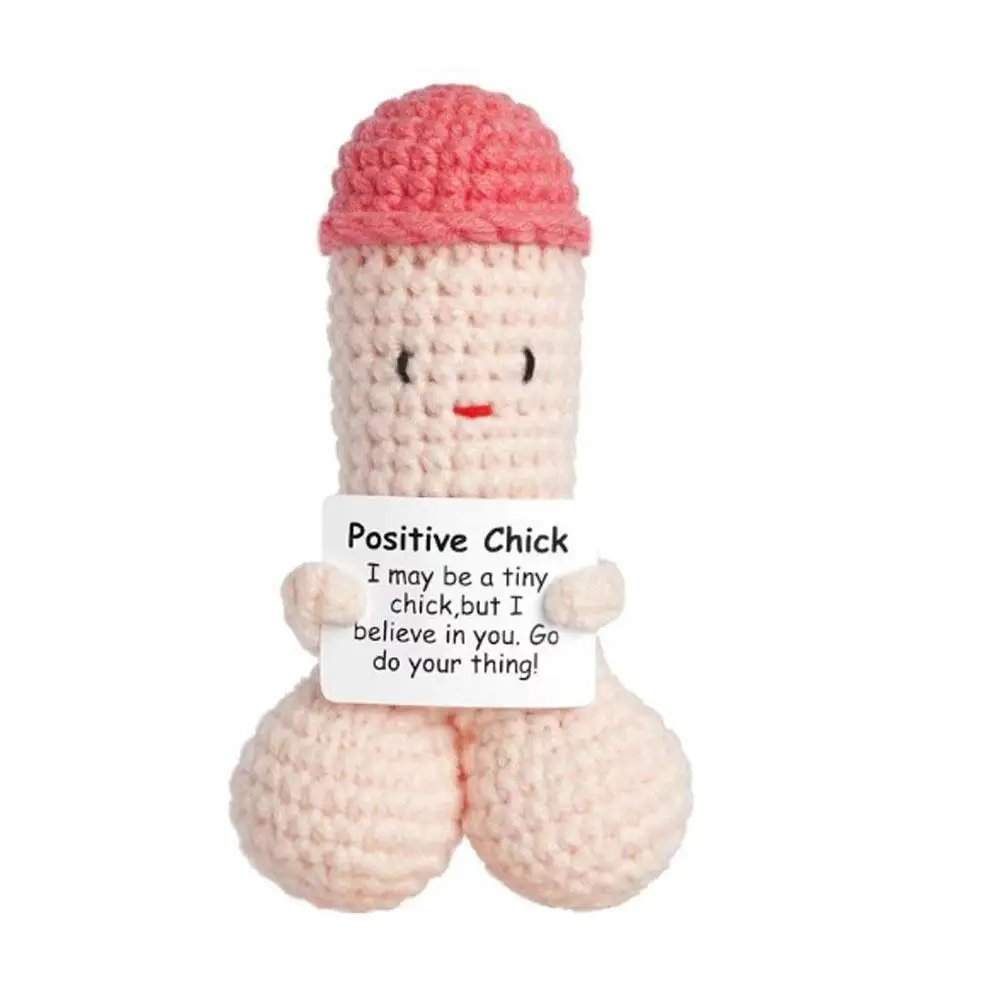 Mini Positive Dick Crochet Gift Emotional Support Pickle Cute Funny Positive Wool Knitted Doll with Positive Card Birthday Gift