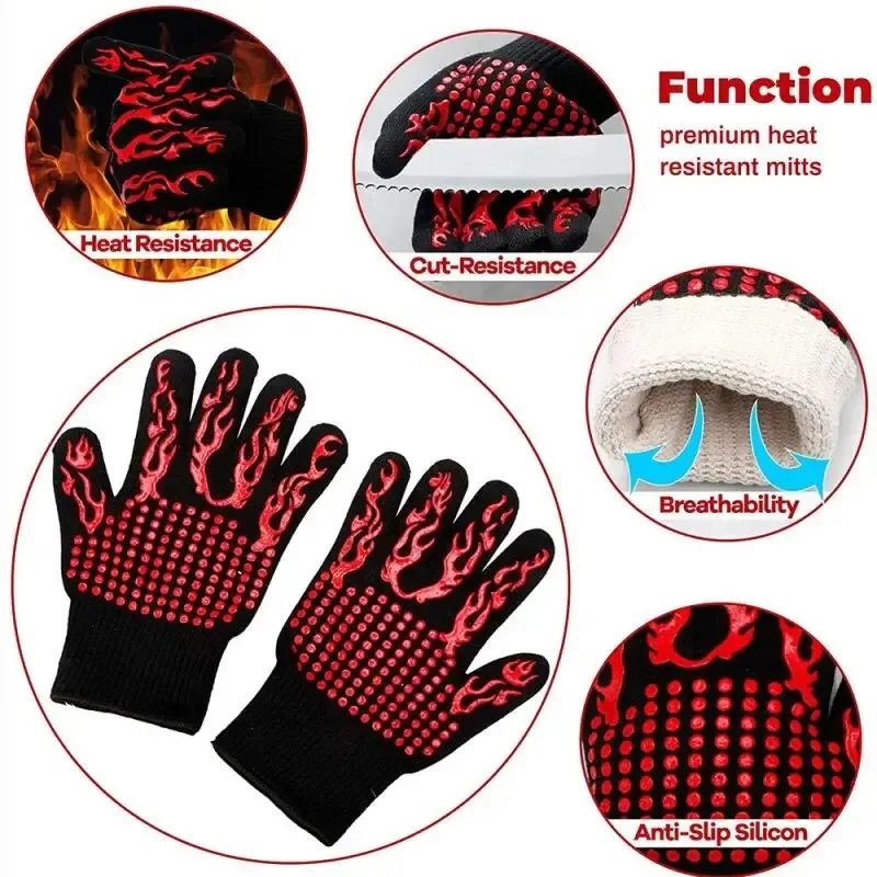 1pc Heat Resistant Oven Gloves - Cut Resistant, Non-Slip Silicone BBQ Gloves for Kitchen, Grill, Camping, and Cookware