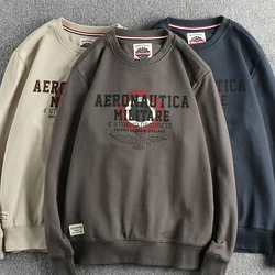 Spring New American Retro Long Sleeve O-neck Letter 3D Wings Printed Sweatshirts Men's Simple Washed Pullover Casual Sportwear