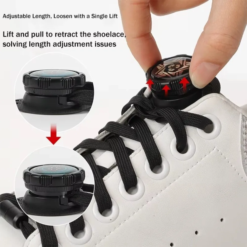1pair Fashion Hands-Free No-Tie Laces Wide Flat Rotating Buttons Quick-Adjust Laces Quick-Adjust No-Tie Wide Flat Laces Men