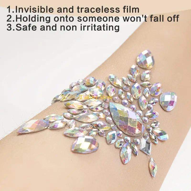 N58f ملصقات الصدر الكريستالي للسيدات من أحجار الراين الحجرية أحجار صدر جسم الثدي لفساتين السهرة وملابس السباحة