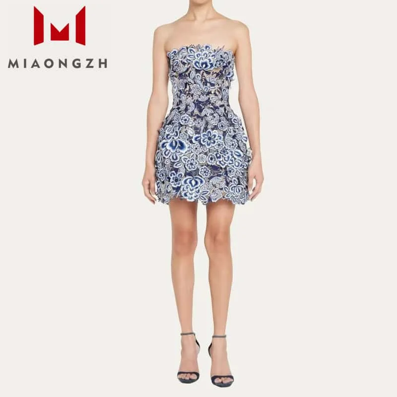 

Fashion Embroidery Slim Appliques For Women Dress Sleeveless Strapless 2025 Summer New Mini High Waist Party Dresses Female Chic