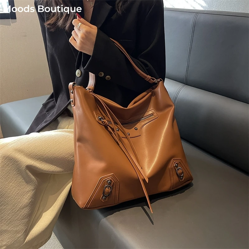 

сумка женская сумка через плечо сумка женская большая MOODS Фирменные сумки-хобо на плечо для женщин, мягкая искусственная кожа, однотонные сумки-шопперы большой вместимости, 2024, дизайнерские сумки, роскошные