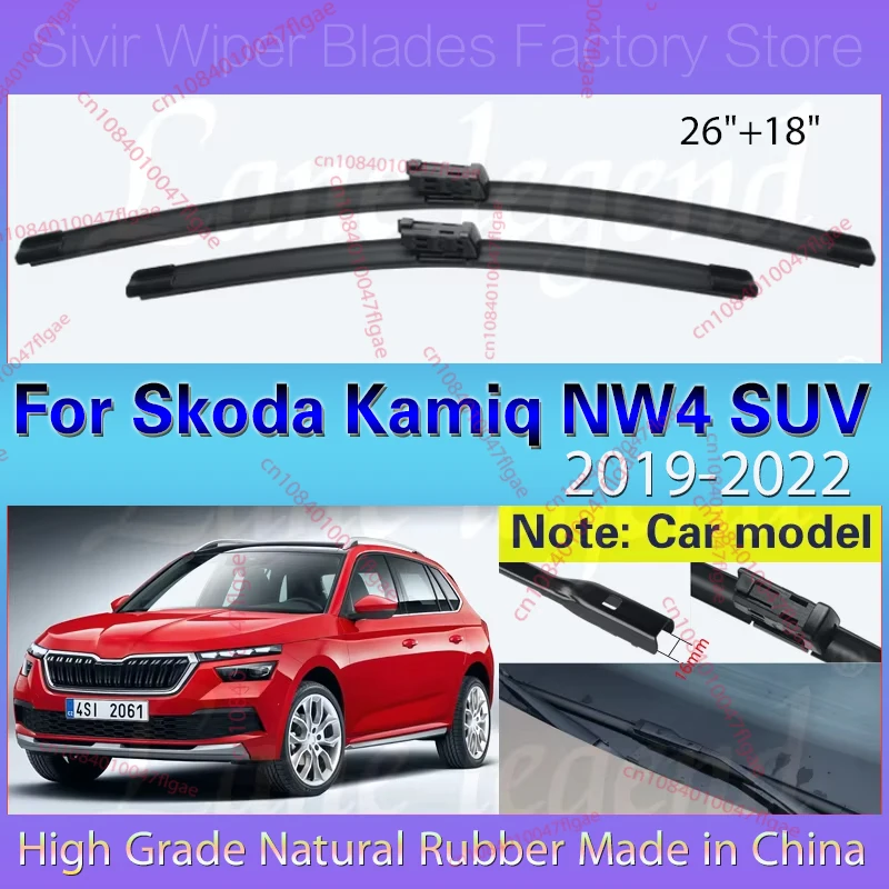 

Car Windshield Wiper Blades Fit For Skoda Kamiq NW4 SUV 2019 2020 2021 2022 Soft Rubber Auto Front Windscreen Rain Brush 26"+18"