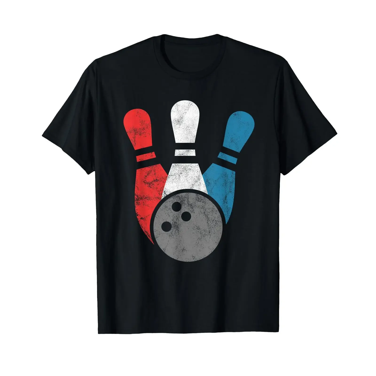 Distressed Bowling T Shirt For Men Pins And Ball vintage Washed Breathable designer clothes Stylish Casual homme fashion