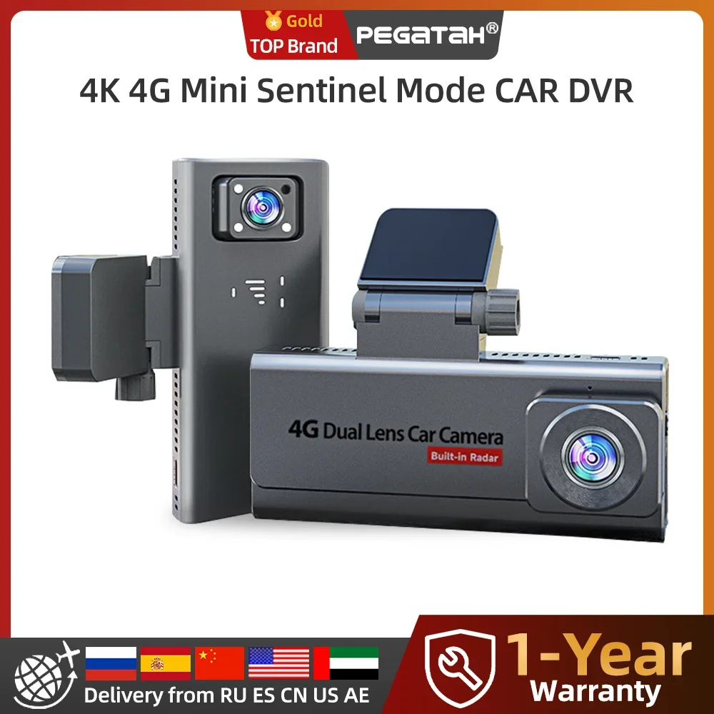 

PEGATAH 4K 4G Sim Car Surveillance Camera Dual Lens Dashcam Human Detection All Round 24/7 Parking Monitoring Remote Live View