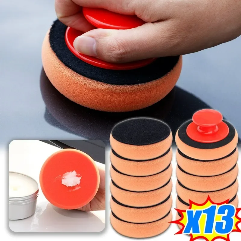 4 Inch Car Wax Applicator Pads Red Handle Soft Sponge Applicators Polishing Waxing Sponge Set Auto Cleaning Tool Foam Wax Pad