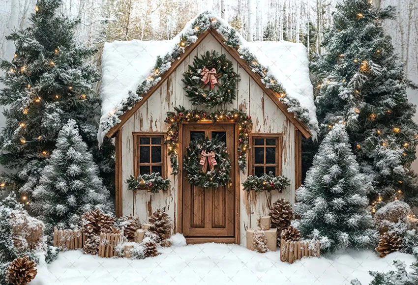Mehofond التصوير خلفية الشتاء عيد الميلاد الغابات الثلجية منزل خشبي هدية للأطفال الأسرة صورة ديكور خلفية استوديو الصور
