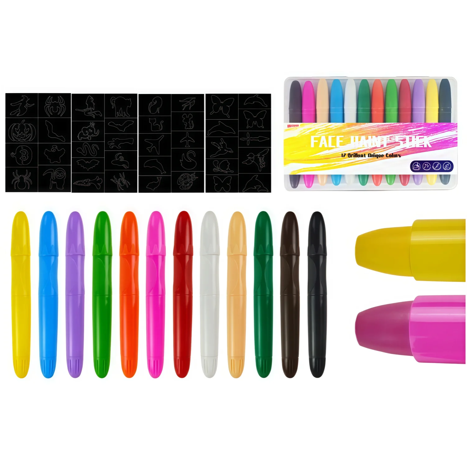 

12 цветных карандашей для самостоятельного макияжа и рисования на лице, легко наносятся, водорастворимы, подходят для студентов и школьных выступлений.