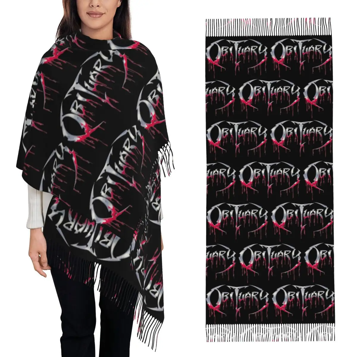 Obituary Death Metal Rock Band Music Scarf Tassel Scarves Women Soft Warm Shawls and Wraps Long Fall Winter Shawl Wrap